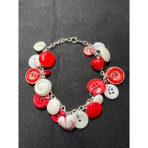 Vintage Button Charm Bracelet: Red & White Buttons - 8 Inch